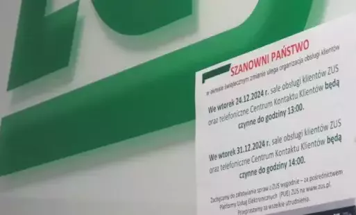 Zdjęcie do ZUS będzie pracował w skr&oacute;conych godzinach w Wigilię oraz w Sylwestra